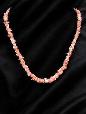 Pink Coral Chip Necklace 24” Barrel Clasp Natural Beachy Boho